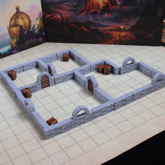 40pcs Modular Dungeon Wall Set, 28mm Miniature Terrain for D&D and Role Playing Games - Durable Plastic, Gray